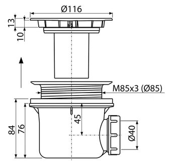 Sifon pro sprchové vaničky s odtokovým otvorem 90 mm, bílá - 2