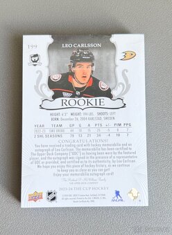 Leo Carlsson 2023-24 The Cup Rookie Auto Button #2/3 – Auto - 2