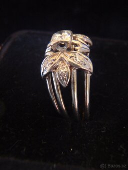 Zlatý 14k R-U secesní prsten s diamanty - 2