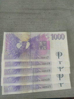 Sada 5ks výročních bankovek 1000kč s přítiskem ČNB - 2