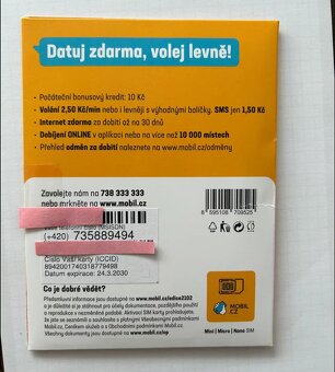 SIM Karta T-Mobile ( Mobil.cz) zlate cislo 735 88 94 94 - 2