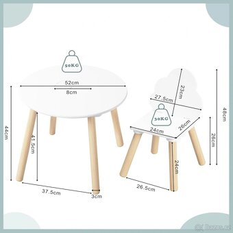 Dětský stůl a židle WOLTU,bílá sada nábytku do herny - 2