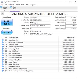 Samsung NVMe SSD PM991a 2242 256GB zánovní 100% - 2