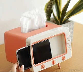 Šedý držák na mobil a ubrousky ve tvaru TV - 2