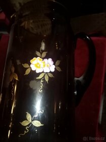 Starožitný pivní džbán hnědé sklo - 2