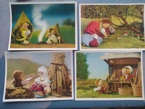 Pohledy s dětskou tématikou a 3D pohled růž. medvídka - 2