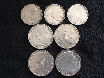 7 kusů 2 a 5 marek Třetí Říše Německo, každá mince jiná - 2