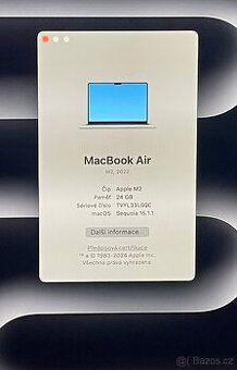 MacBook Air M2 2022 /24GB RAM/M2/1TB SSD/ Záruka - 2