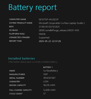 MS Surface Laptop Studio 2 i7 32 RAM RTX4050 baterie 93,57% - 2