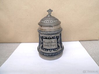 Starož. korbel cínové víko v-16cm nepoškozený - 2