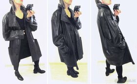 Vintage černý kožený dámský kabát - paleto - 2