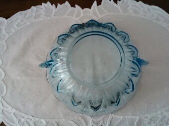 Starožitná art Deco mísa - akvamarinové sklo - 2