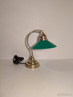 mosazná lampa, lampička, bankéřka, zelené stínidlo - 2