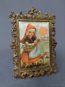 Nádherný obrázek na hedvábí v mosazném ramu (Itálie) - 2