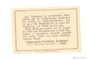 Nouzová bankovka 10 Heller z Seekirchen, 1920 - 2