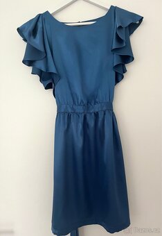 Petrolejové saténové šaty Topshop vel. XS - 2