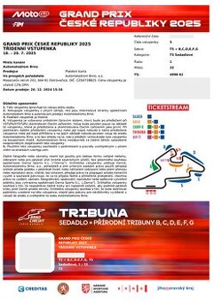 MotoGP Brno - 2x vstupenka 1 řada T5 - za nákup - 2