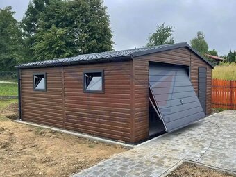 Plechová garáž 6×5 v imitaci dřeva tmavý ořech - 2