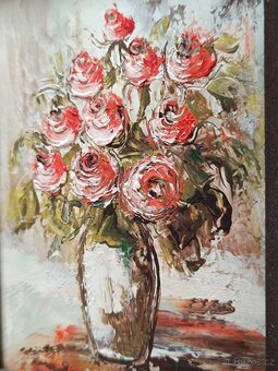 Obraz Růže, originální olejomaba na desce 13x10 - 2