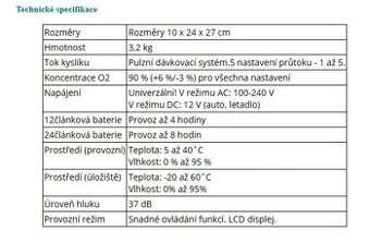 Přenosný kyslíkový přístroj - váha 3,2 kg - baterie 9 hodin - 2