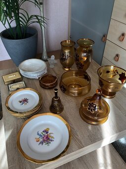 sklo hnede se zlatym porcelan - 2