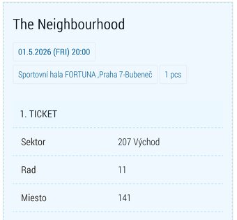 2× sezení – The Neighbourhood – Praha, 1. 5. 2026 - 2