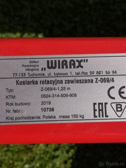 Bubnová rotační sekačka Wirax 125cm za malotraktor - 2