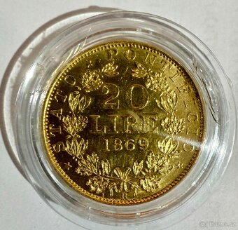 Vzácná zlatá mince 20 Lire 1869 - 2