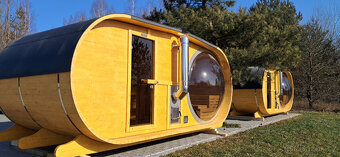 Venkovní oválná sauna s panoramatickým oknem s odpočívárnou - 2