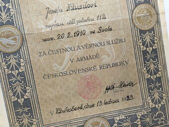 Pochvalný dekret čs. armáda 1933 Dělostřelecký pluk 112 - 2