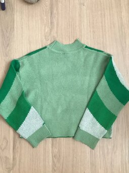 Dívčí zelenobílý svetr s motýlkem H&M, vel. XS - 2