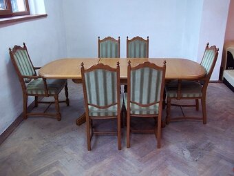 113 Rustikální jídelní set rozkládací stůl 4 židle 2 křesla - 2