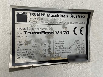 Ohraňovací lis TRUMPF TrumaBend V170, použitý, z roku 1998. - 2