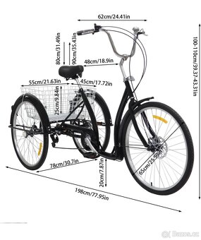 26'' tříkolka pro dospělé 3 kola 6 rychlostí s košíkem - 2