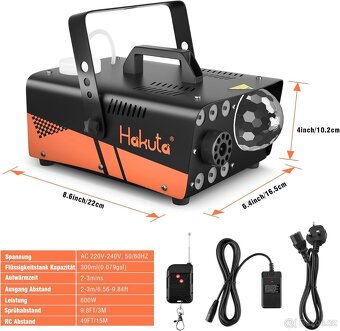 HAKUTA mlhový stroj, 600W s disco koulí a LED RGB - 2