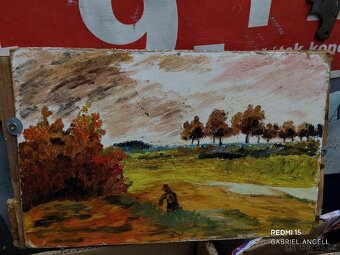 Podzimní Krajinka – Olej/Akryl na Dřevě 18 x 31 cm - 2