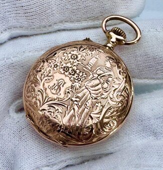 14K ZLATÉ CELO GRAVÍROVANÉ KAPESNÍ HODINKY - FUNKČNÍ - 2
