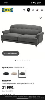 Pohovka IKEA ESSEBODA – 3místná, šedá (Tallmyra šedá) - 2