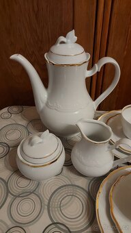 čajový servis, bílý se zlatým proužkem, - 2