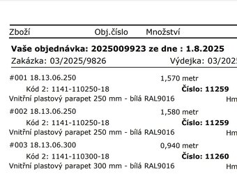 Plastové parapety. - 2