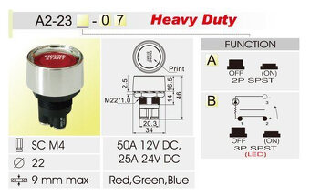 Tlačítko OFF-(ON) 1pol. 12V/50A ENGINE START - 2
