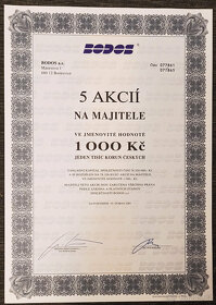 Prodám sběratelské akcie BODOS 2001 na doručitele - 2