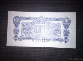 1000 korun 1944, luxusní stav téměř UNC s kolkem Masaryka, p - 2