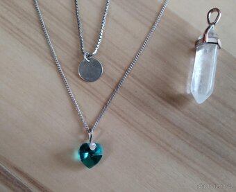 2x stříbrný řetízek, přívěsek srdce, penízek - 2