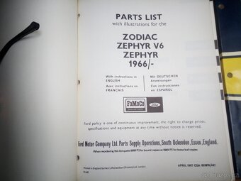 Ford Anglia, Corsair, Zodiac Zephyr V6-katalogy dílů - 2