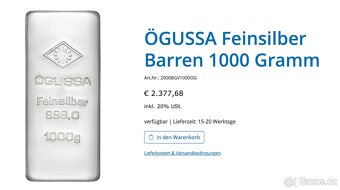 Stříbrný Investiční Slitek Ogussa 1kg - 2
