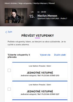 Marilyn Manson 2ks 15.11.2025 Praha -> Ticketmaster převod - 2