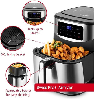 Swiss Pro+ Horkovzdušná Digitální fritéza 10L, 200C, 1800W - 2