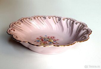 Talířek růžový porcelán, pozlacený, Leander - 2