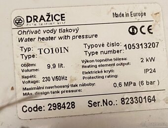 Tlakový ohřívač vody 10l Dražice - 2